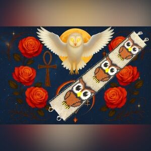 Hand Crafted 1.3mm Miyuki Seed Bead Owl Bracelet by GrandmaMia | One of a Kind